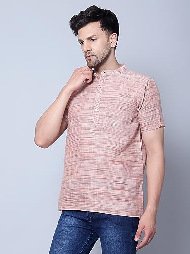 Image of LATEST CHIKAN Men's Cotton Regular Casual Strped Short Kurta Half Sleeves - (SK-LJ.DS.AS)