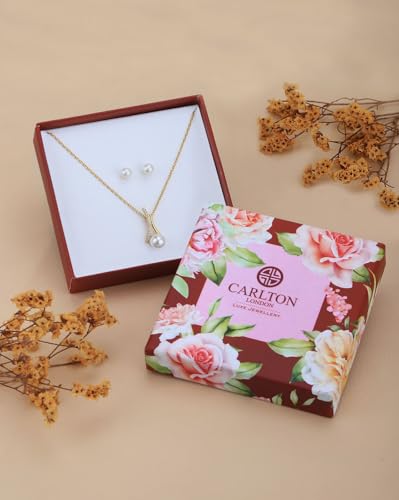 Image of Carlton London 18kt Gold Plated with Pearl Fancy Necklace with Earring Set for women