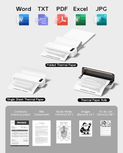 Image of A285M Wireless Inkless Portable Thermal Printer, with Case & 4 Rolls Paper