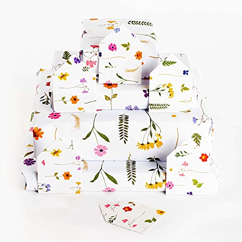 Central 23 - Floral Wrapping Paper - White Gift Wrap - For Women Girls - Pink Flowers - 6 Giftwrap Sheets For Her - For Wedding Birthday Easter Decorations - Recyclable - Made In The Uk #TOP3