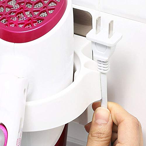 Support sèche-cheveux mural multifonction sans perçage avec étagère de salle de bain - 6