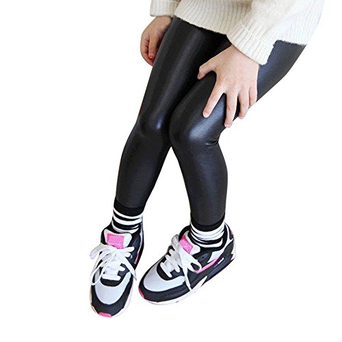 Black Leggings for Kids Toddler Girls Shiny Metallic Dance Leggings Faux Leather Pants Shiny Stretch Footless Tights