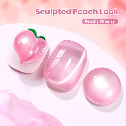 Image of Beetles Peachy Whimsy Pink Cat Eye Gel Nail Polish - 15ML Full Size Glitter Pink Cat Eye Spring Gel Polish Magnetic Shimmer Effect Soak Off UV Nail Art Design Salon DIY Manicure Gift for Women