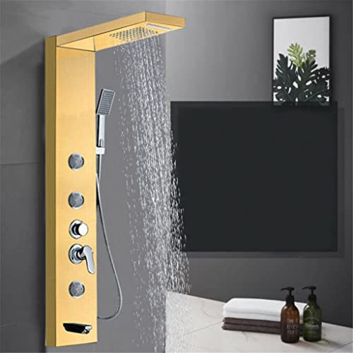 Columna de ducha de acero inoxidable negra con jets de masaje y mezcla de agua tipo lluvia montada en pared miniatura 1
