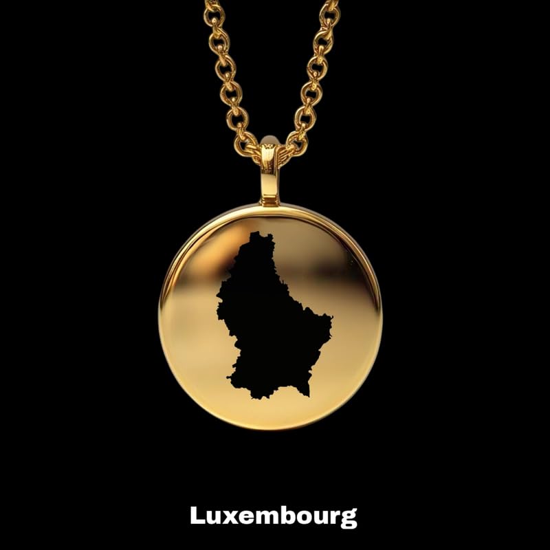 Pendentif carte du Luxembourg argent plaqué or médaillon gravé - 2