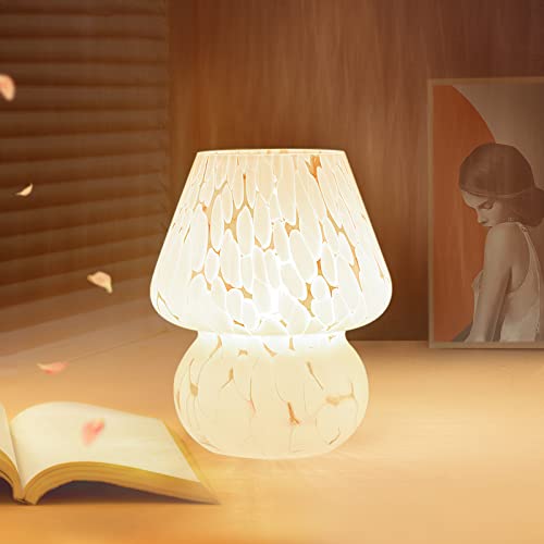 ONEWISH Lampe Champignon, Petite Lampe de Chevet - Lampe de Table en Verre Translucide, Lampe Esthétique Murano pour Chambre à Coucher, Salon, Cuisine - Cadeau...