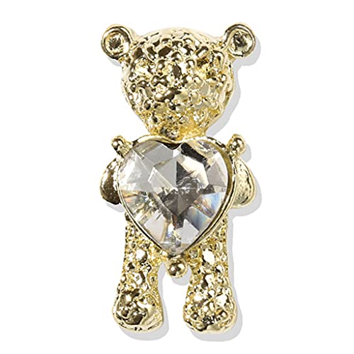 RG-FA Strass pour ongles - Ours brillant 3D - Décorations pour nail art avec cœur en strass - Outil de manucure - Doré - Large Cover
