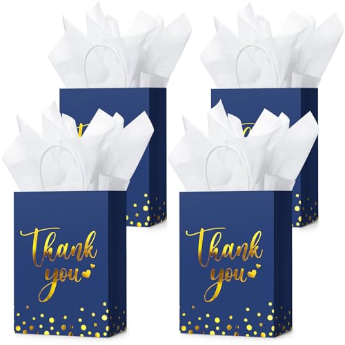 Tinlade 30 Pcs Thank You Gift Bags with Tissue Paper Gold Thank You Wedding Bags with Handle for Graduation Business Shopping Wedding Shower Party Favors(Rose Gold)