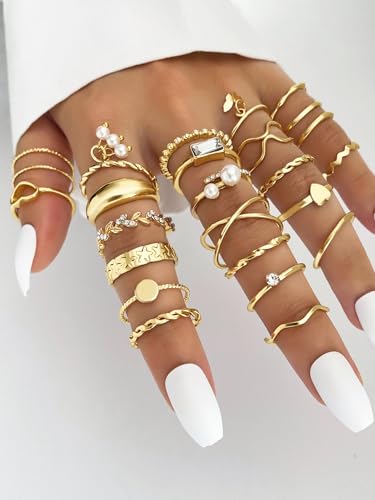 IFKM 51 Pcs Gold Knuckle Rings Set For Women Girls Vintage Stackable Joint Finger Midi Rings Dainty Cubic Zirconia Crystal Simple Twist Hollow Cute Rings Pack Jewelry Gift3