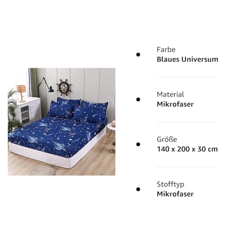 Damier Kinder Spannbettlaken 140x200cm Blau Weltall Sternenhimmel Universum Spannbetttuch Weiche Microfaser Jungen Mädchen Kids Bettlaken… – Ansicht 6