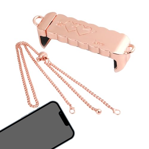 Correa de cadena para teléfono | Correa de metal ajustable para teléfono, cadena de teléfono de moda con clip desmontable, cordón de moda para teléfono, Rose gold, Refer to description