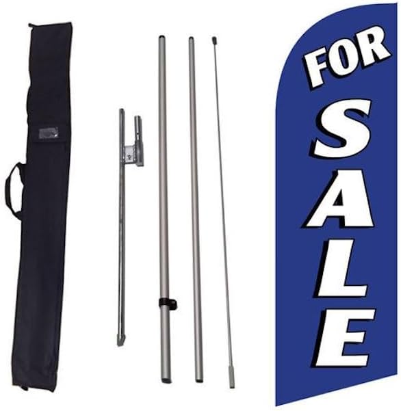 Real Estate for Sale (Blue) Advertising Feather Banner Swooper Flag Set with 8 Foot Flag Pole Kit, Ground Stake, and Travel Bag