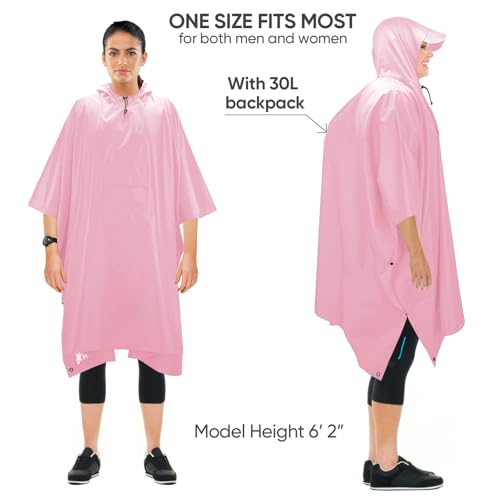 Image of PTEROMY Hooded Rain Poncho for Adult, Waterproof Lightweight Unisex Raincoat for Hiking Camping Emergency