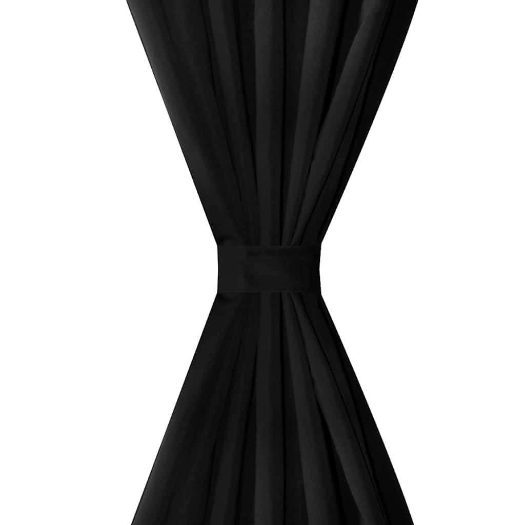 Satin Vorhänge 2-teilig 140 x 225 cm Schwarz | Microsatin Polyester, Handwaschbar, Lichtdurchlässig, Inklusive 2 Bänder, Für Wohnzimmer Schlafzimmer