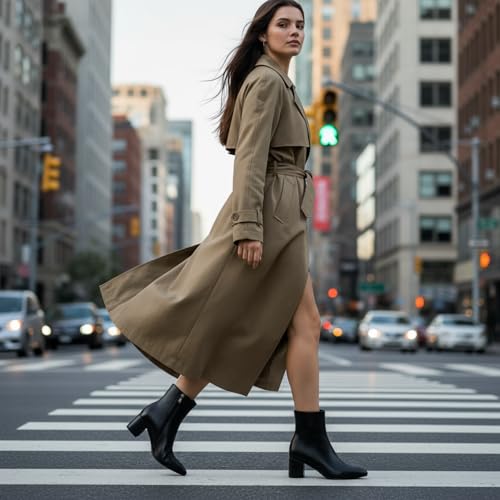 Image of Booties for Women Pointed Toe Ankle Boot Chunky Block Low Heel Boot | Comfortable Fall Winter Spring Side Zipper Faux Leather Short Boots Ladies Dress Boots for Daily Wear Office Work