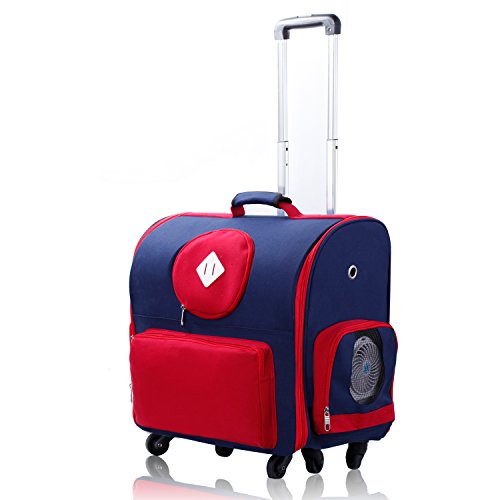 BELLAMORE GIFT Groß Trolley Hundetrolley für Hund bis 11kg oder 2 kleine Hunde sehr stabil Hundebox Katzenbox Transportbox Hundewagen (Rot) Cover