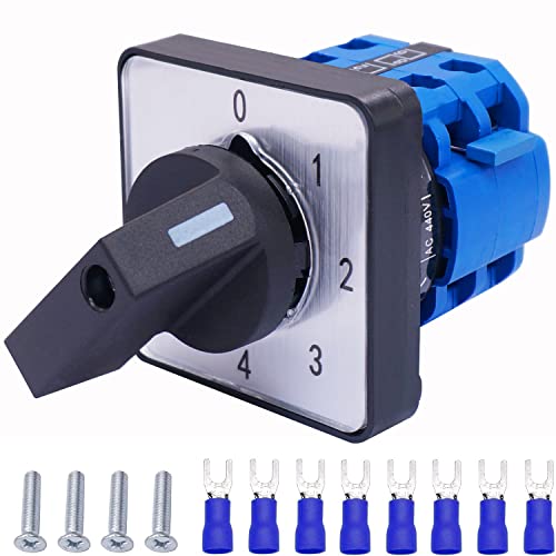 Taiss Universal Selector Changeover Switch 20A 550V 5 Position 8 Terminals Latching Rotary Cam Switch + SV2-4s Blue Connection Terminal LW26-20 0-4/2