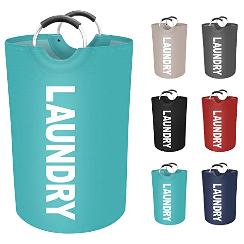 EpicTotes Cesta grande para la ropa sucia de 75 litros, impermeable, plegable, alta, fácil de transportar con asas de aluminio protegidas de espuma para dormitorio, familia, viajes (verde)