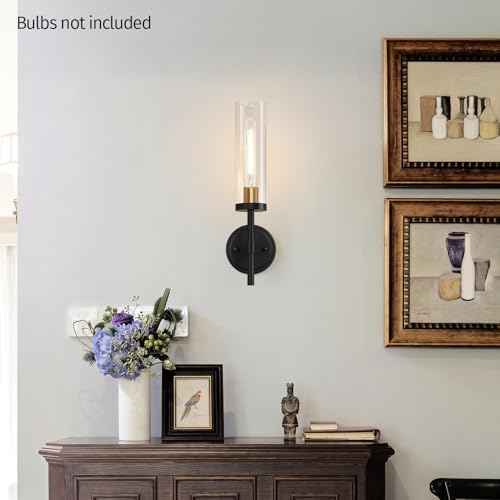 Image of MOKATNG Hardwired Wall Sconces, Black and Gold Bathroom Sconces with Clear Glass, Modern Wall Light Fixtures for Bathroom Mirror Vanity, Living Room, Bedroom, Hallway, Stairway, Cabinet, Foyer