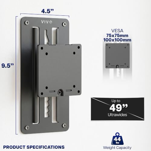 Image of VIVO Single Ultrawide Heavy Duty Monitor Mount Wall Bracket, Height Adjustable up to 6.3 inch, Screens up to 49 inch with Max VESA 75x75mm and 100x100mm, Black, MOUNT-VW49A