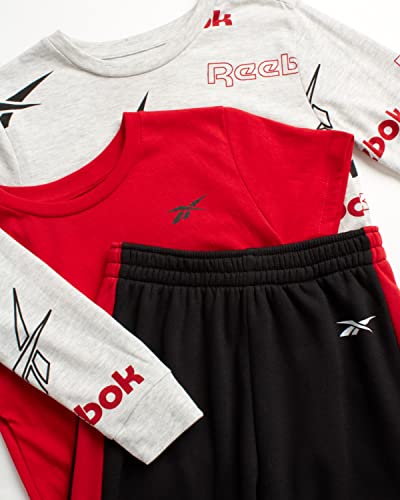 Reebok Boys' Sweatsuit Set - 3 Piece Fleece Sweatshirt, Long Sleeve Tee, Joggers (8-12), Size 4, Bl