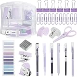 Colarr Mini Office Supply Kit Include Stapler Tape Dispenser Staple Remover Paper Clip Scissor...