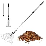 Garden Rake for Leaves, Metal Adjustable Leaf Rake for Lawns, Length 37'-53', Adjustable Expandable Head 8'-15', Garden Tools for Lawn Garden Yard Flowers Beds Bush