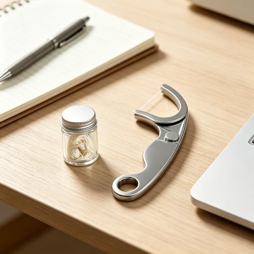 Stainless Steel Floss Reusable Floss Pick with Refillable Standard Flosses Holders Reusable Metal Dental Flosser Minimalist Permanent Teeth Cleaner for Teeth Care for Home use - 5