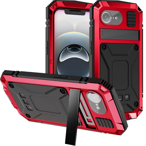 Coque iPhone 16e Miimall en métal rouge avec protection d'écran intégrée robuste