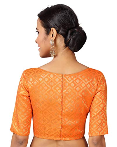Image of Studio Shringaar Women's Readymade Brocade Elbow Length Sleeves Saree Blouse