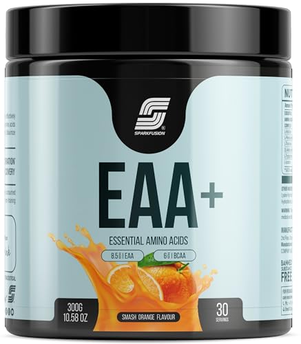 Image of Sparkfusion 8500 mg Eaa+ & 6000mg Bcaa (300 gm) Essential Amino Acids | Pre /Intra Workout and Muscle Growth & Recovery | All 9 Essential Amino Acid EAA Powder (Smash Orange)