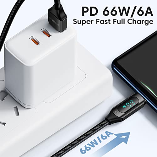 USB C Cable Type C Charge Fast Charging Cable, 66W/6A 6.6FT USB C Charging Cable with Led Display, USB Type C Cable Nylon Braided 480Mbps USB C Fast Charging Cable for Samsung Galaxy iPad MacBook LG