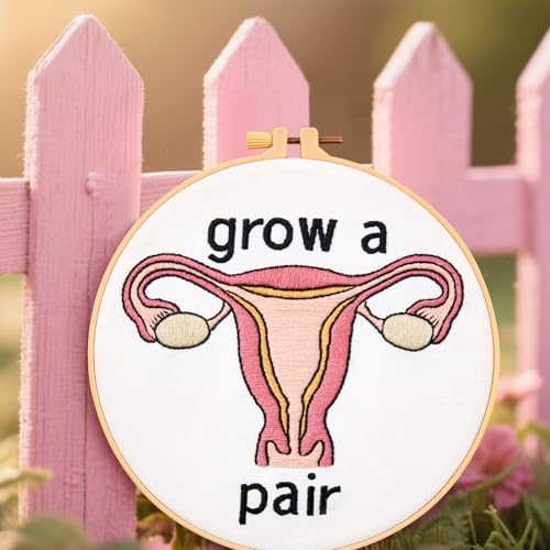 Image of Hand Embroidery Kits for Beginners Adults, Grow a Pair Uterus Embroidery DIY Kit, Stamped Cross Stitch Kits for Beginners Adult Craft Kits for Women, Entire Set of Embroidery Supplies & Video Tutorial