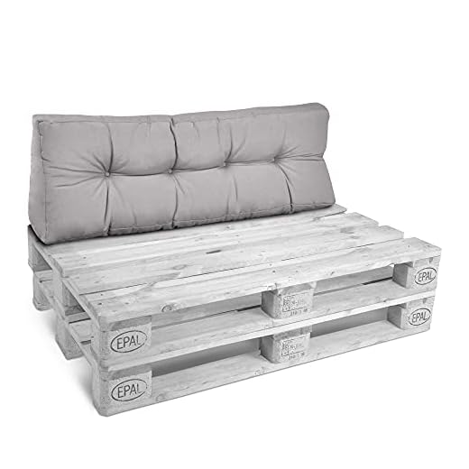 Beautissu Cojines para palés Eco Style - Cojín de Respaldo 120x40x10-20 cm : Gris Claro - Cojín: Respaldo (1 Pieza)