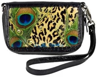 Cell Phone Case Wristlet- Black- Leopard