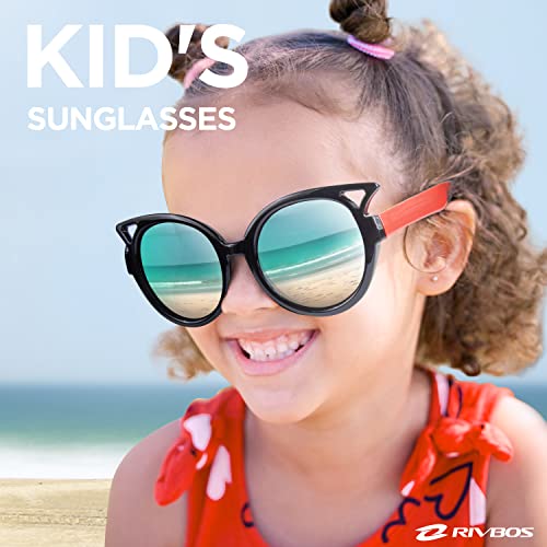 RIVBOS Kids (Age 3-8) Sunglasses for Girls Boys with Strap Polarized UV Protection Flexible Rubber Shades RBK002