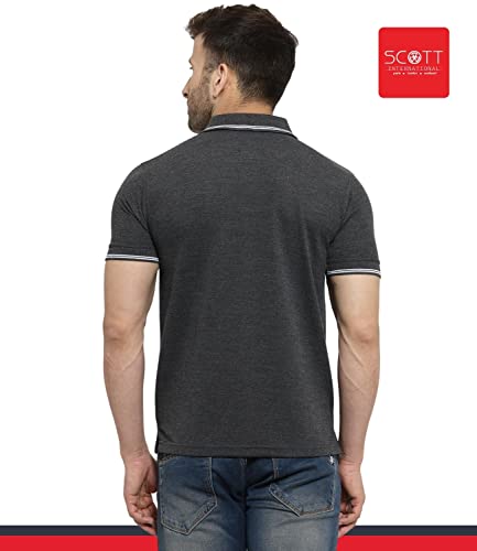 Image of Scott International Men's Organic Cotton Regular Fit Polo T-Shirt (Charcoal with White, XL)