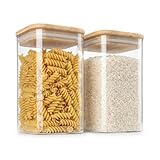 Arendo - Vorratsbeh&auml;lter mit Deckel 1200ml - 2er Set - Beh&auml;lter aus Glas &ndash; hitzebest&auml;ndig &ndash; Vorratsdosen/Vorratsgl&auml;ser mit Bambusdeckel - luftdicht - f&uuml;r M&uuml;sli Zucker Mehl Kaffee Reis