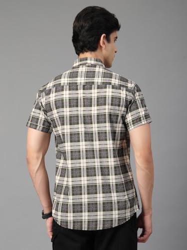 Image of Majestic Man Men's Slim Fit Premium Pure Cotton Plaid Check Half Sleeve Casual Shirt