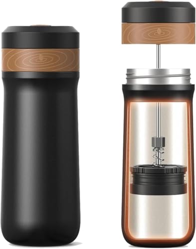 RECAFIMIL Portable French Press Stainless Steel Coffee Maker Travel French Press Insulated Bottle Cup - 320ml Portable Coffee Maker with Double Wall Insulation, Ideal for On - the - go Coffee Lovers
