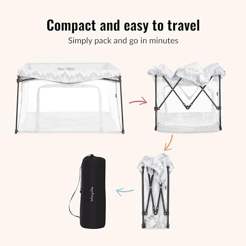 Image of Dream On Me Ziggy Playpen Only, Soft Base, Portable, 43.3in, Dove White | Soft padded base, non-cross frame, foldable iron frame, 210D nylon, Ages 6-36mo, 30lbs, ASTM certified, Quick setup.