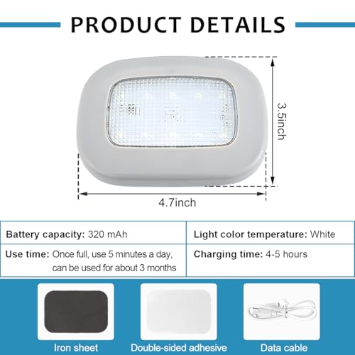 Image of KVAEY Magnetic Dome Light for Car, LED Press Switch USB Rechargeable Car Interior Ceiling Roof Reading Lamp, Universal Wireless Car Dome Light Accessories for Car RV Truck Trailer Camper (Gray)