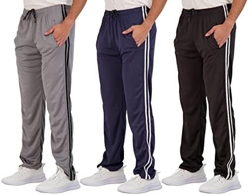 3 Pack: Men's Mesh Athletic Active Gym Workout Open Bottom Sweatpants Pockets Sports Training Soccer Track Running Casual Lounge Comfy Jogging Quick Dry Drawstring Relaxed Straight Leg- Set 5, XL