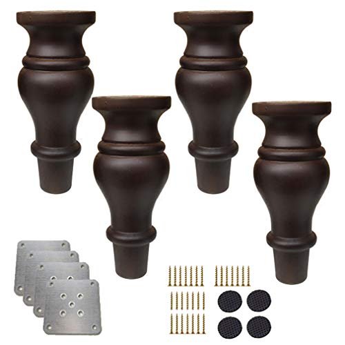TONZN 4er-Pack Möbelbeine aus Holz, kürbisförmige Ersatzbrötchenfüße aus massivem Holz, antike Sofafüße, für Schrank, Couch, Stuhl, Bett, Ottomane, mit Montageplatte und Schrauben ()