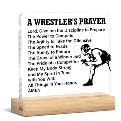 Wrestling Gifts for Boys Men, Gifts for Wrestlers Wrestling Lovers, a Wrestlers Prayer Clear Acrylic Desk Decorative Sign Home Office Desk Decor