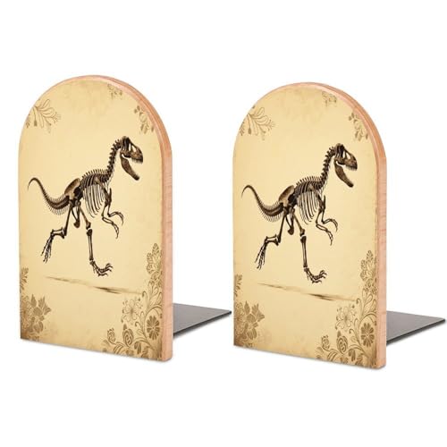 Sujetalibros de dinosaurio de madera para evitar la caída de libros en baldas 2