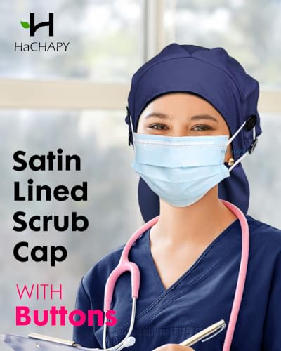 Image of Satin Lined Scrub Cap for Women Extra Large Long Hair Surgical Nurse Cap 4 Buttons