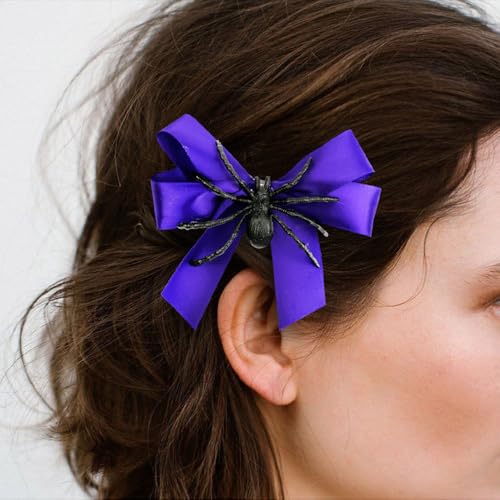 Image of Havilah Halloween Hair Clip 2 Pcs - Spider Bow Accessory for Cosplay Cute Side Clip Unique Bangs Clip - Purple