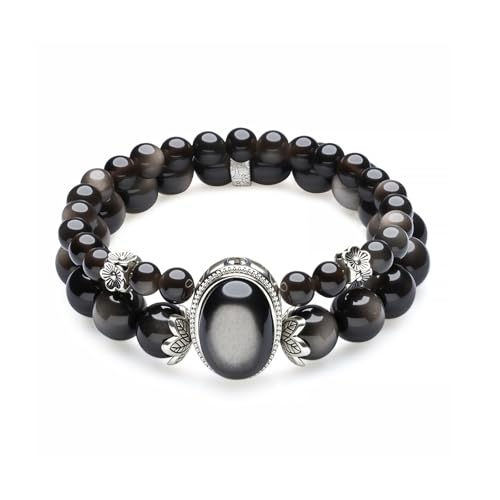 MOOKATTOO Black Obsidian Crystal Bracelet for Women, Stretch Elastic Bead Cha...