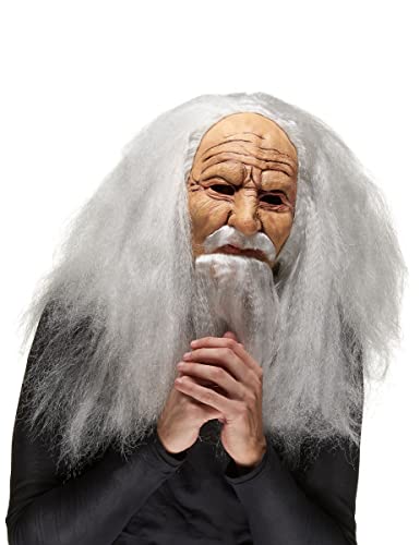 Masque latex vieux sorcier adulte réaliste taille unique blanc pour Halloween